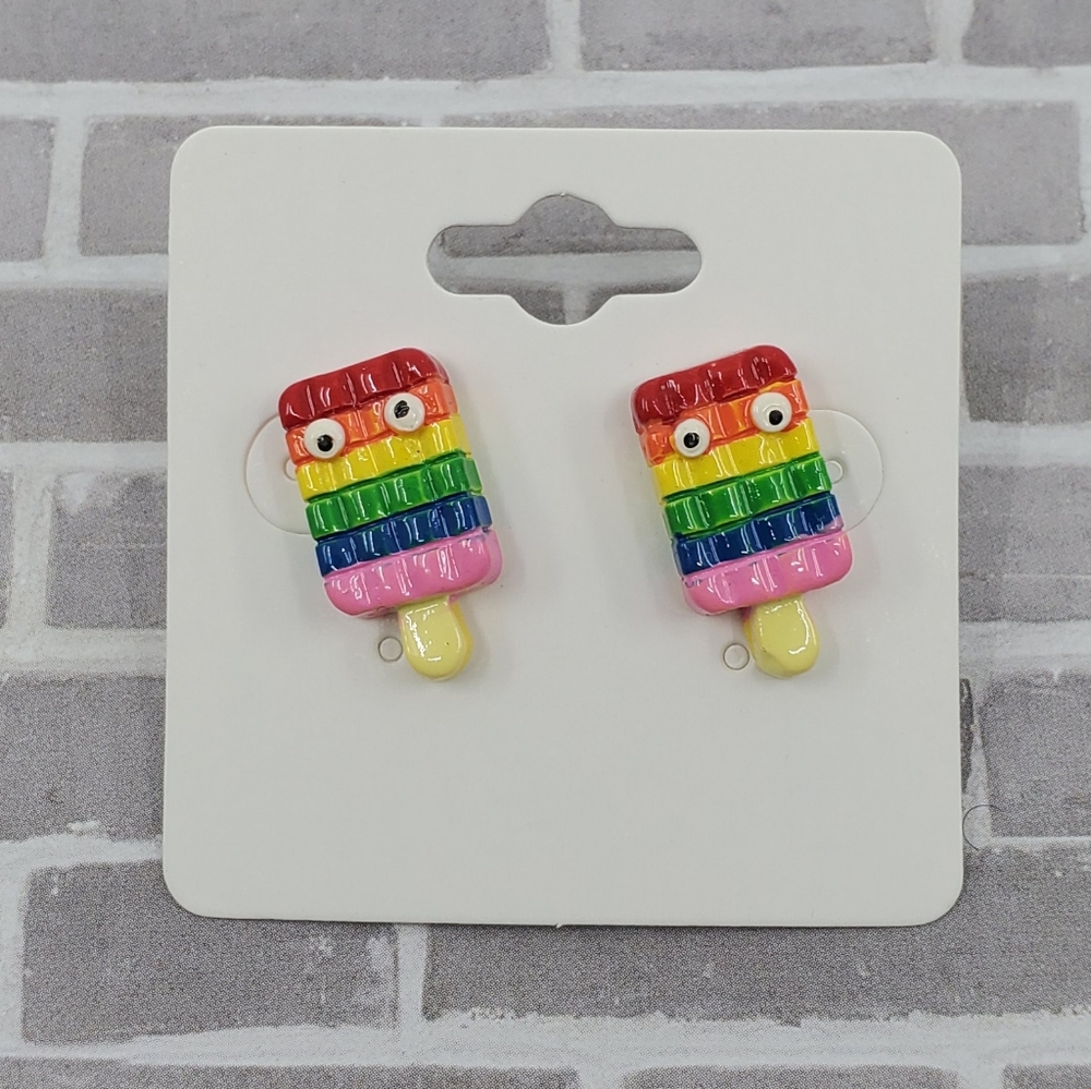 Girls Jesus Rainbow Popsicle Postback Handmade Stainless Steel Earrings